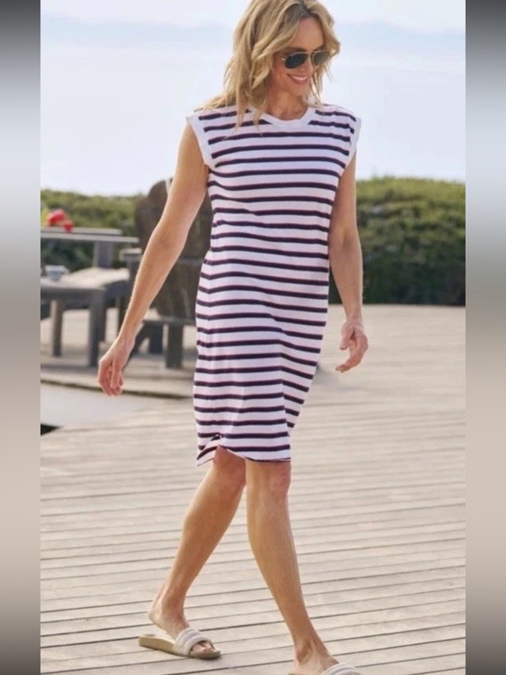 🆕 FRANK & EILEEN Mini Cory Vintage Muscle Tee Dress Medium Stripe Nautical USA